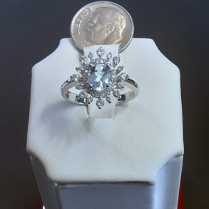 14k white gold Aquamarine and Diamond ladies ring