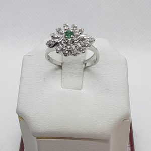 14k Estate white gold Genuine Emerald and Diamond Ring Size 7