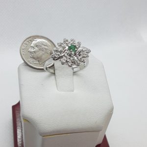 14k Estate white gold Genuine Emerald and Diamond Ring Size 7