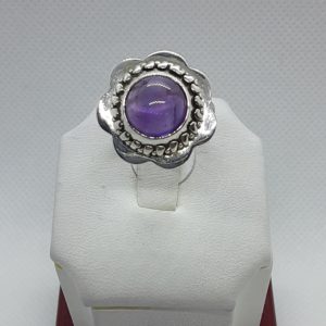 Sterling Silver Amethyst Flower Ring Size 8