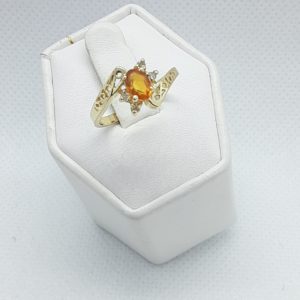 14k Yellow Gold Citrine and Diamond Ring Size 6